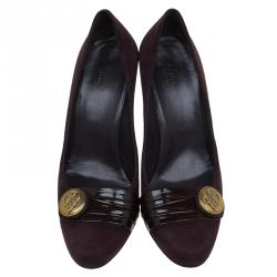 Pre Owned حذاء كعب عالي غوتشي هيستريا سويدي أحمر داكن وجلد لامع مقاس 40