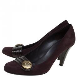 Pre Owned حذاء كعب عالي غوتشي هيستريا سويدي أحمر داكن وجلد لامع مقاس 40