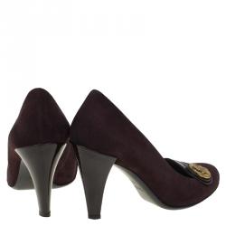 Pre Owned حذاء كعب عالي غوتشي هيستريا سويدي أحمر داكن وجلد لامع مقاس 40