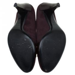 Pre Owned حذاء كعب عالي غوتشي هيستريا سويدي أحمر داكن وجلد لامع مقاس 40