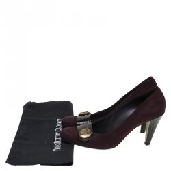 Pre Owned حذاء كعب عالي غوتشي هيستريا سويدي أحمر داكن وجلد لامع مقاس 40