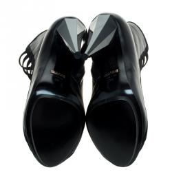 Pre Owned Gucci Black Leather and Suede Olimpia Elastic Ladder Strap Bootie Size 38