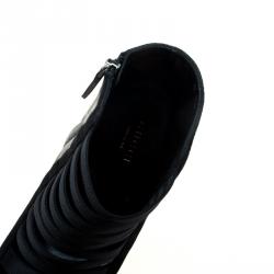 Pre Owned Gucci Black Leather and Suede Olimpia Elastic Ladder Strap Bootie Size 38