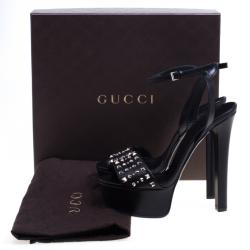 Pre Owned Gucci Black  Studded Leather Leila Platform Sandals Size 38