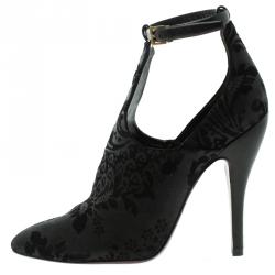 Pre Owned Gucci Black Brocade Suede Ankle Strap Cut Out Ankle Boots Size 40