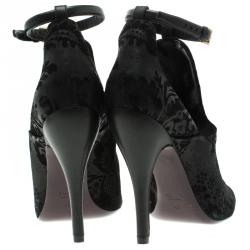 Pre Owned Gucci Black Brocade Suede Ankle Strap Cut Out Ankle Boots Size 40