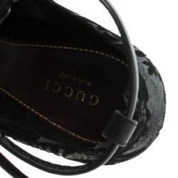 Pre Owned Gucci Black Brocade Suede Ankle Strap Cut Out Ankle Boots Size 40