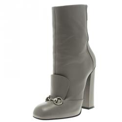 Pre Owned Gucci Grey Leather Horsebit Detail Ankle Boots Size 39.5