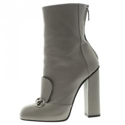 Pre Owned Gucci Grey Leather Horsebit Detail Ankle Boots Size 39.5