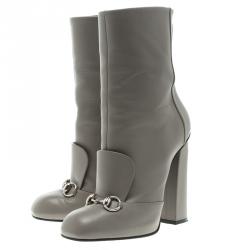 Pre Owned Gucci Grey Leather Horsebit Detail Ankle Boots Size 39.5