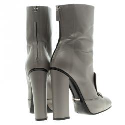 Pre Owned Gucci Grey Leather Horsebit Detail Ankle Boots Size 39.5