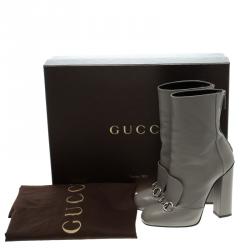 Pre Owned Gucci Grey Leather Horsebit Detail Ankle Boots Size 39.5