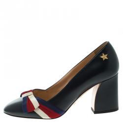 مملوكة مسبقًا Gucci Oxford Blue Leather Aline Block Heel Pumps Size 36.5