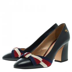 مملوكة مسبقًا Gucci Oxford Blue Leather Aline Block Heel Pumps Size 36.5