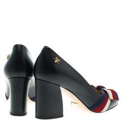 مملوكة مسبقًا Gucci Oxford Blue Leather Aline Block Heel Pumps Size 36.5