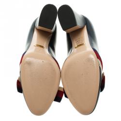 مملوكة مسبقًا Gucci Oxford Blue Leather Aline Block Heel Pumps Size 36.5