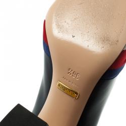 مملوكة مسبقًا Gucci Oxford Blue Leather Aline Block Heel Pumps Size 36.5