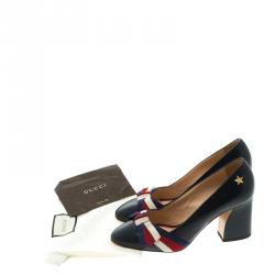 مملوكة مسبقًا Gucci Oxford Blue Leather Aline Block Heel Pumps Size 36.5