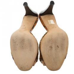 مملوكة مسبقًا Gucci Orange Python Horsebit Bamboo Detail Peep Toe Slides Size 40