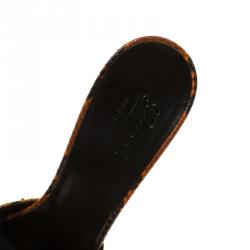 مملوكة مسبقًا Gucci Orange Python Horsebit Bamboo Detail Peep Toe Slides Size 40