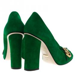 Gucci Emerald Green Suede Fringe Detail Block Heel Pumps Size 38.5