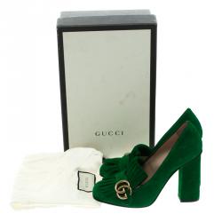 Gucci Emerald Green Suede Fringe Detail Block Heel Pumps Size 38.5