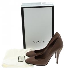Pre Owned Gucci Brown Leather Elizabeth Horsebit Heel Detail Pumps Size 39