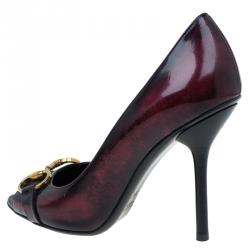 Pre Owned حذاء كعب عالي غوتشي جلد ثنائي اللون هورسبيت مقدمة مفتوحة مقاس 38