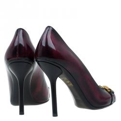 Pre Owned حذاء كعب عالي غوتشي جلد ثنائي اللون هورسبيت مقدمة مفتوحة مقاس 38