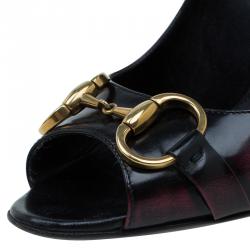 Pre Owned حذاء كعب عالي غوتشي جلد ثنائي اللون هورسبيت مقدمة مفتوحة مقاس 38