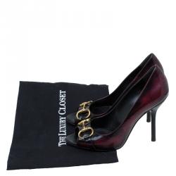 Pre Owned حذاء كعب عالي غوتشي جلد ثنائي اللون هورسبيت مقدمة مفتوحة مقاس 38