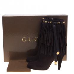 Pre Owned Gucci Chocolate Brown Suede Devendra Fringe Detail Ankle Boots Size 38