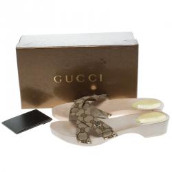 مملوكة مسبقًا Gucci Beige GG Canvas Cross Strap Wooden Clog Slides Size 40