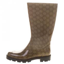 Pre Owned Gucci Biege GG Rubber Edimburg Rain Boots Size 38
