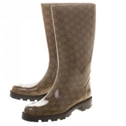 Pre Owned Gucci Biege GG Rubber Edimburg Rain Boots Size 38