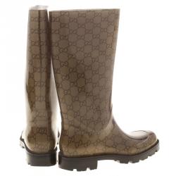 Pre Owned Gucci Biege GG Rubber Edimburg Rain Boots Size 38