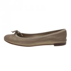 Pre Owned Gucci Gold Metallic Leather GG Embroidered Ballet Flats Size 36