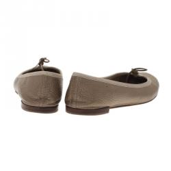 Pre Owned Gucci Gold Metallic Leather GG Embroidered Ballet Flats Size 36