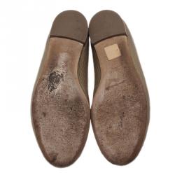 Pre Owned Gucci Gold Metallic Leather GG Embroidered Ballet Flats Size 36