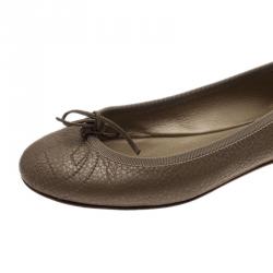 Pre Owned Gucci Gold Metallic Leather GG Embroidered Ballet Flats Size 36