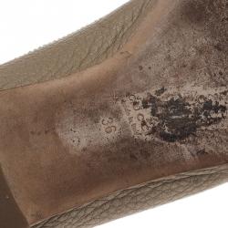 Pre Owned Gucci Gold Metallic Leather GG Embroidered Ballet Flats Size 36