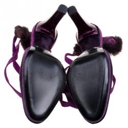 مملوكة مسبقًا صندل غوتشي كاحل ملتف فرو منك وقطيفة بنفسجي مقاس 39