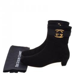 Pre Owned Gucci Black Suede Interlocking GG  Ankle Boots Size 39