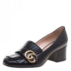 GUCCI Marmont Fringe Double GG Crackle Gold Loafers Heels sz 36.5