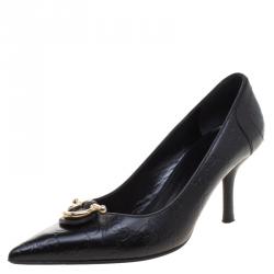 Pre Owned Gucci Black Guccissima Leather Pointed Toe Pumps Size 37