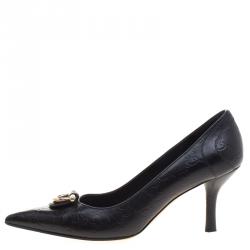 Pre Owned Gucci Black Guccissima Leather Pointed Toe Pumps Size 37