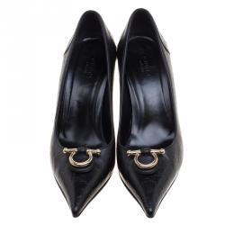 Pre Owned Gucci Black Guccissima Leather Pointed Toe Pumps Size 37