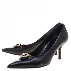 Pre Owned Gucci Black Guccissima Leather Pointed Toe Pumps Size 37