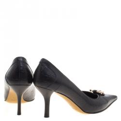 Pre Owned Gucci Black Guccissima Leather Pointed Toe Pumps Size 37
