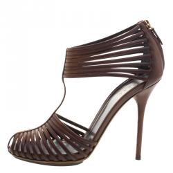 مملوكة مسبقًا صندل غوتشي شرائط تامبونيتو جلد بني مقاس 37